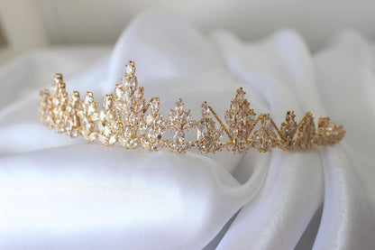 Gold bridal tiara with cz stones