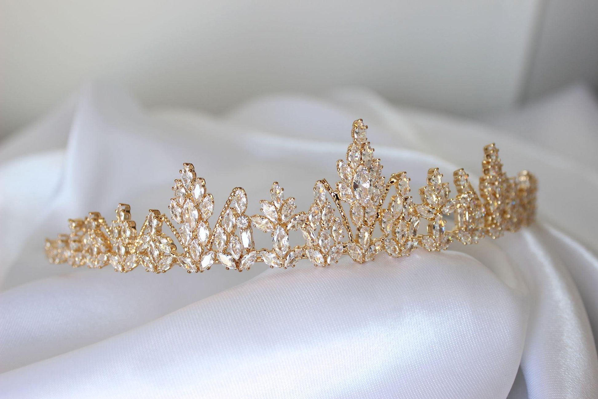 Bridal Tiara in Gold with marquise cz stones