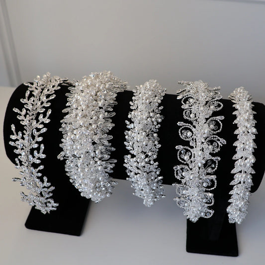 Ines silver crystal bridal headpiece with elegant swirl detailing