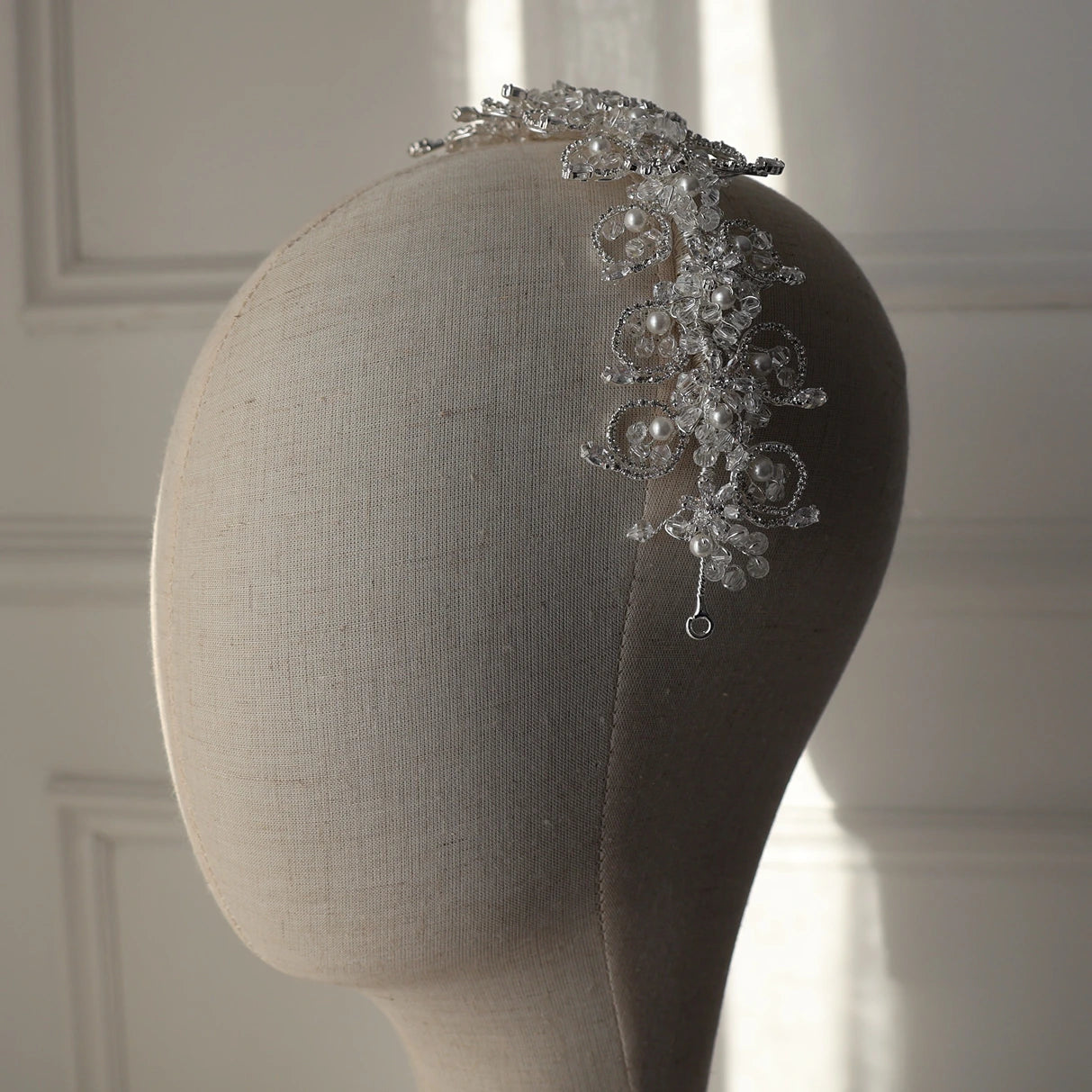 Ines crystal swirl bridal headpiece in silver