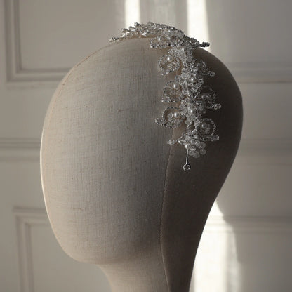 Ines crystal swirl bridal headpiece in silver