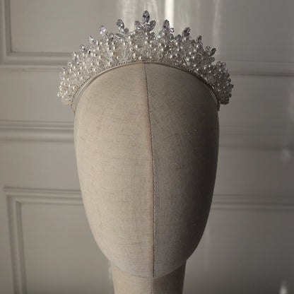 Isadora medium silver wedding crown with pearl and crystal detailing