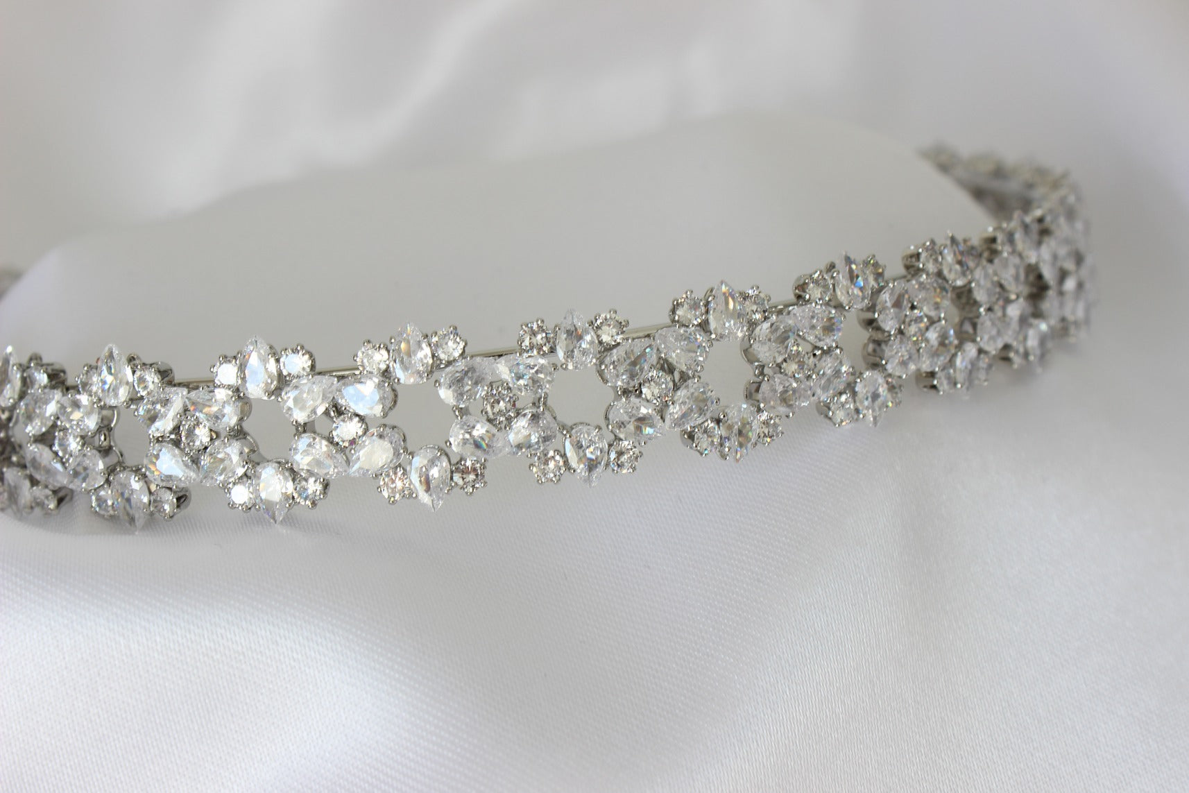 kaia silver bridal headband flower design