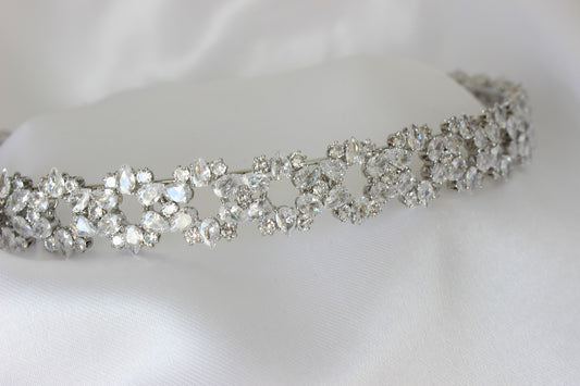 kaia silver bridal headband flower design