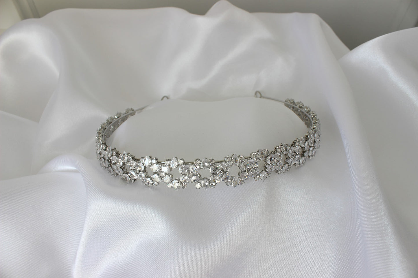 kaia silver wedding headband flower design