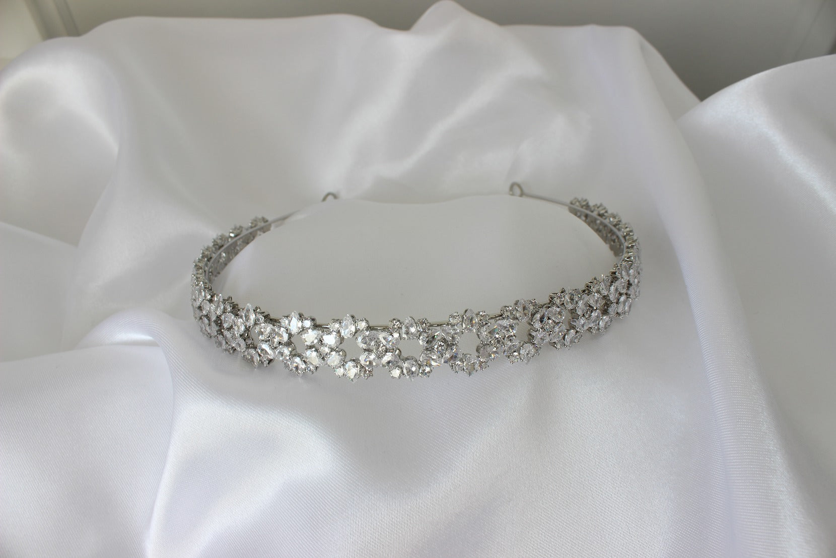 kaia silver wedding headband flower design