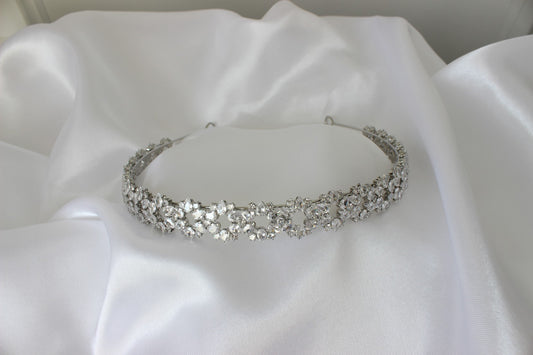 kaia silver wedding headband flower design
