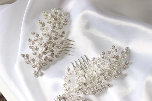 Kaira crystal silver bridal hair pin set