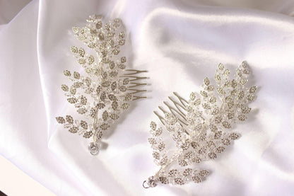 Kaira crystal silver bridal hair pin set