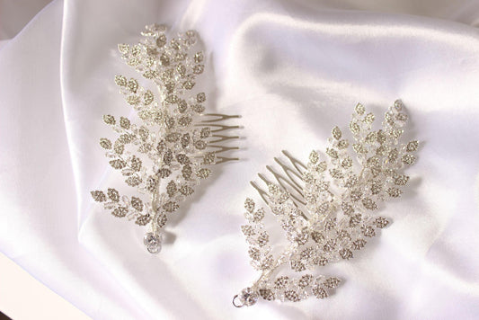 Kaira crystal silver bridal hair pin set
