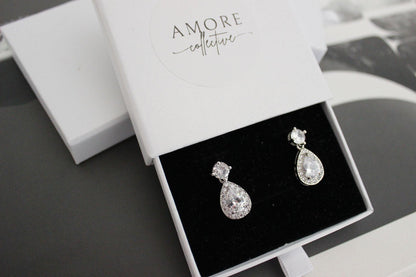 Karmela Teardrop Cubic Zirconia Silver Drop Earrings