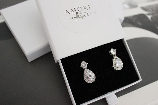 Karmela Teardrop Cubic Zirconia Silver Drop Earrings