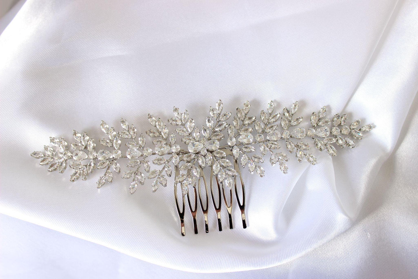 Kira silver crystal bridal hair pin