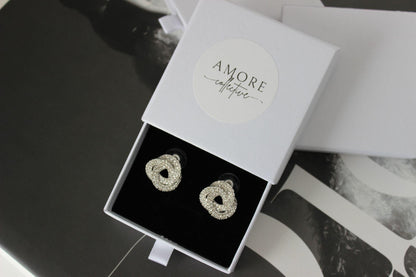 arge bridal swirl silver bridesmaid earrings in jewellery box