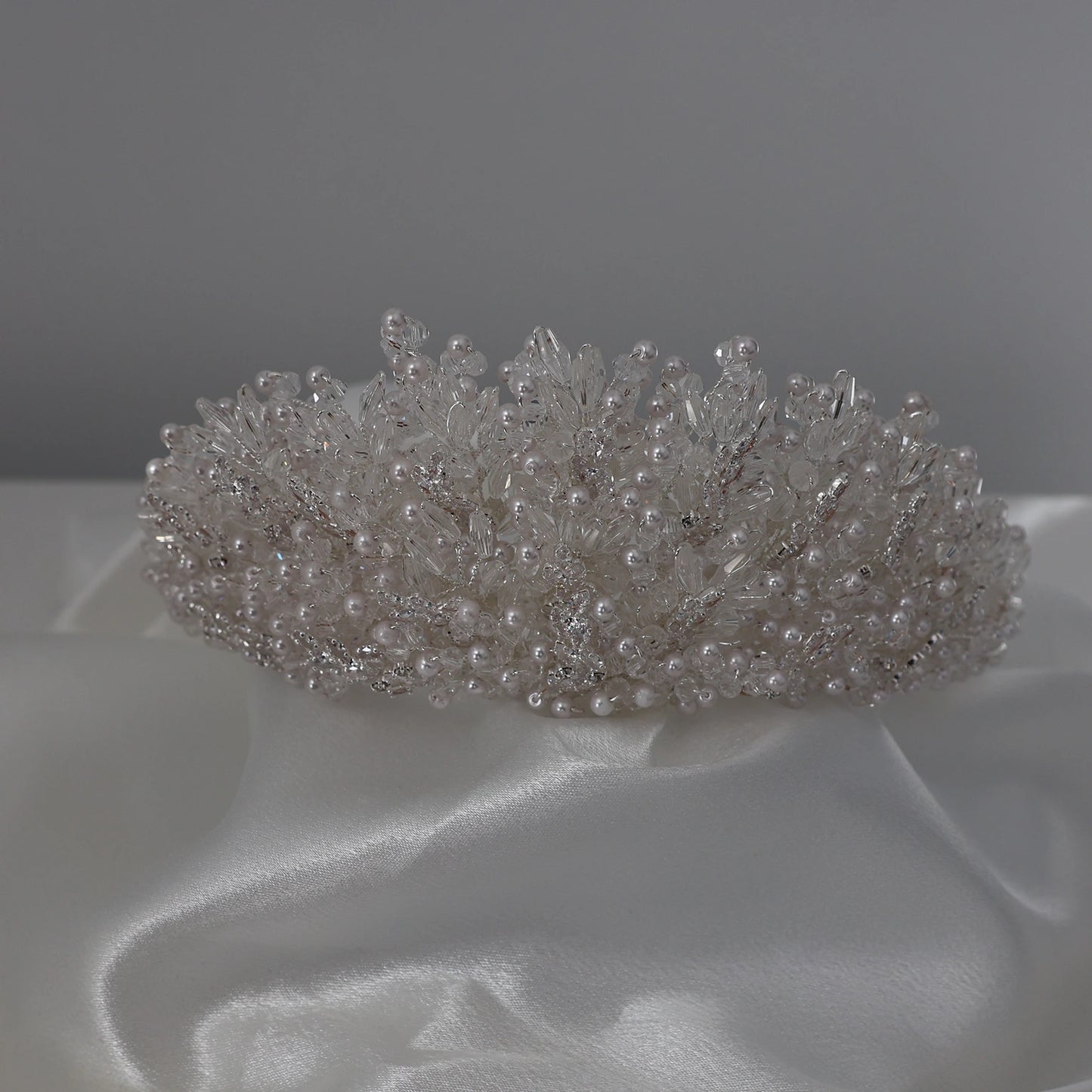 Margaux large pearl and crystal bridal crown in silver