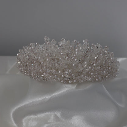 Margaux large pearl and crystal bridal crown in silver