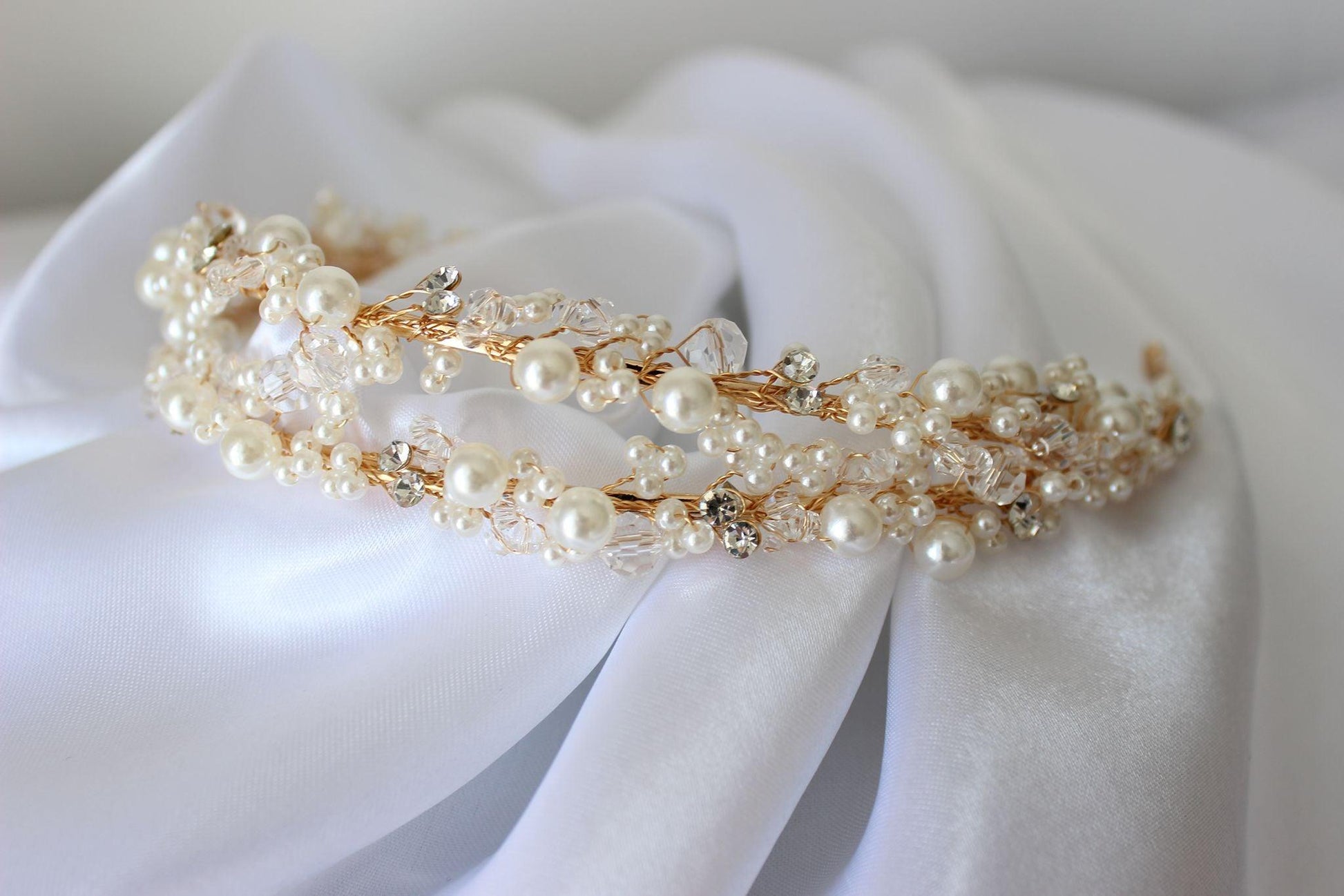 Leah gold pearl & crystal bridal headband