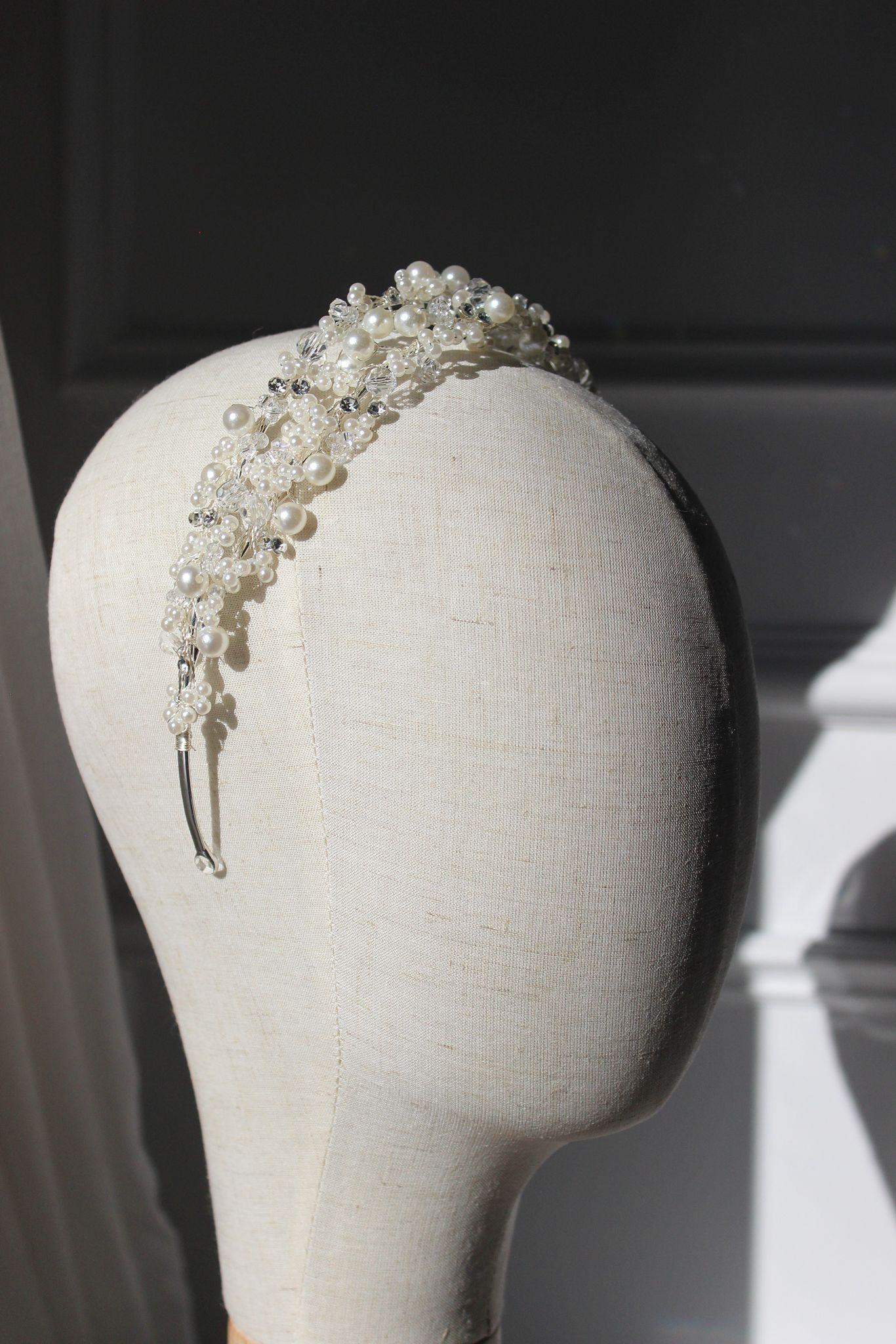 Leah silver pearl & crystal bridal headband