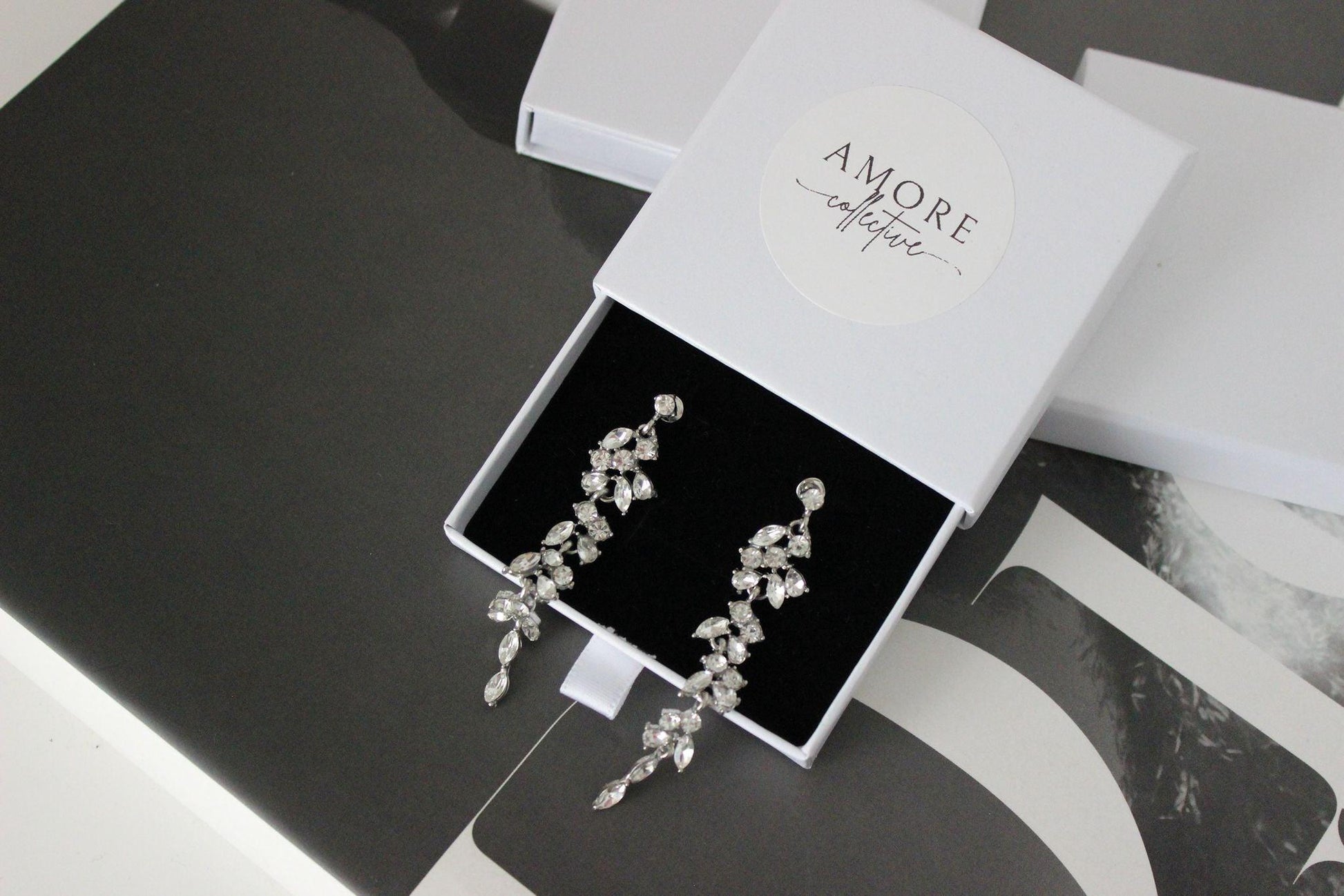 Long Silver Drop Bridal Earrings