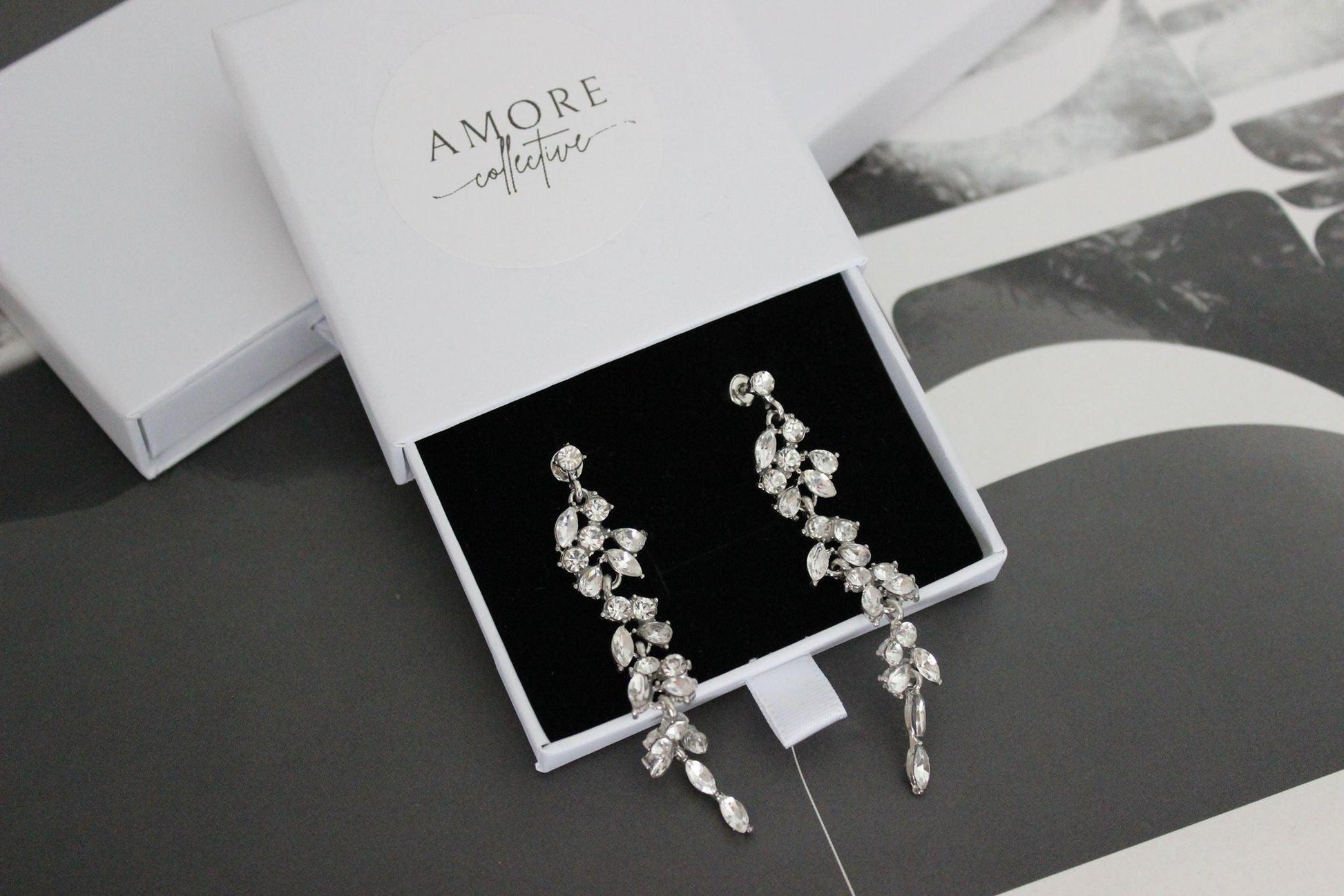 Long Silver Drop Bridal Earrings