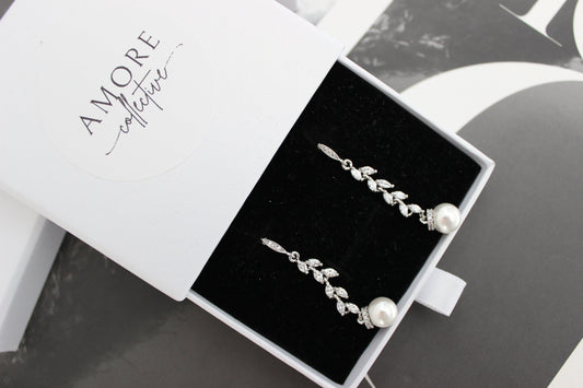 Long Pearl Drop Bridal Earrings