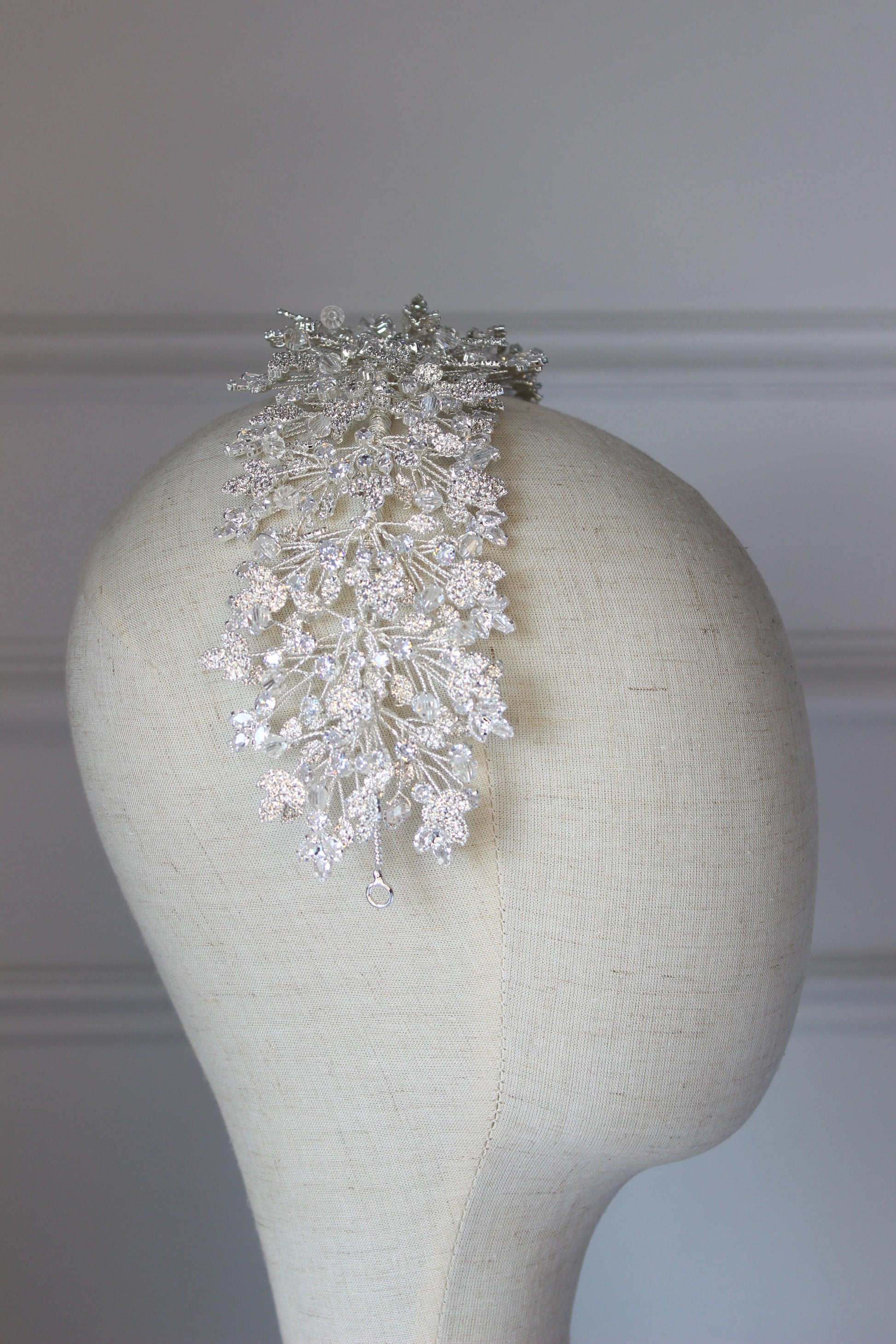 Luna silver crystal bridal headpiece