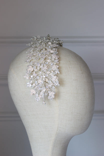 Luna silver crystal bridal headpiece