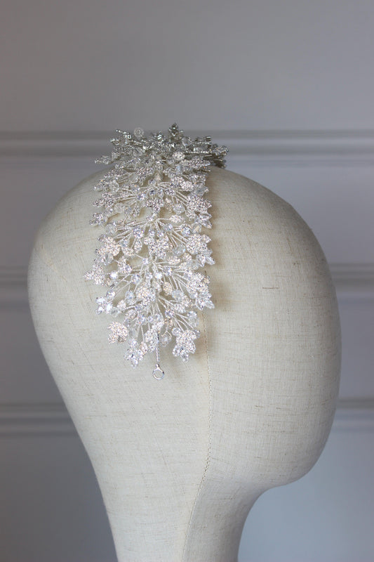 Luna silver crystal bridal headpiece