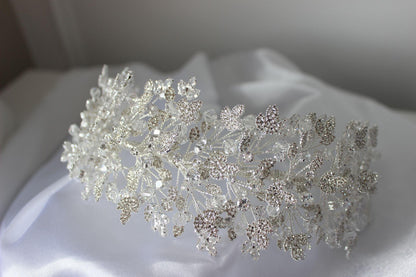 Luna silver crystal bridal headpiece