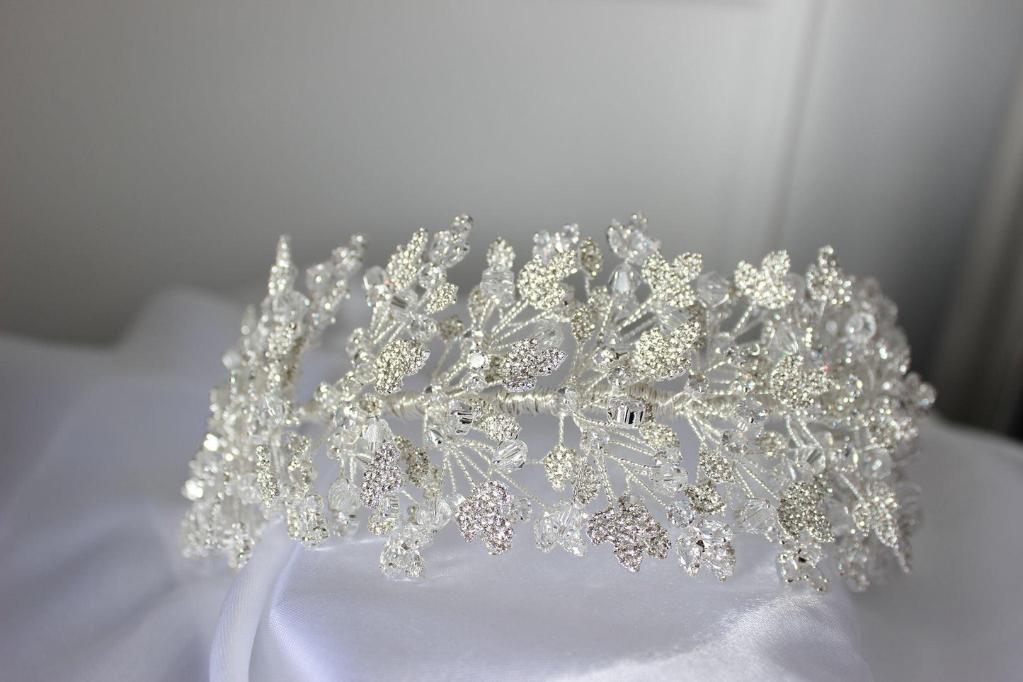 Luna silver crystal bridal headpiece