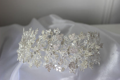 Luna silver crystal bridal headpiece