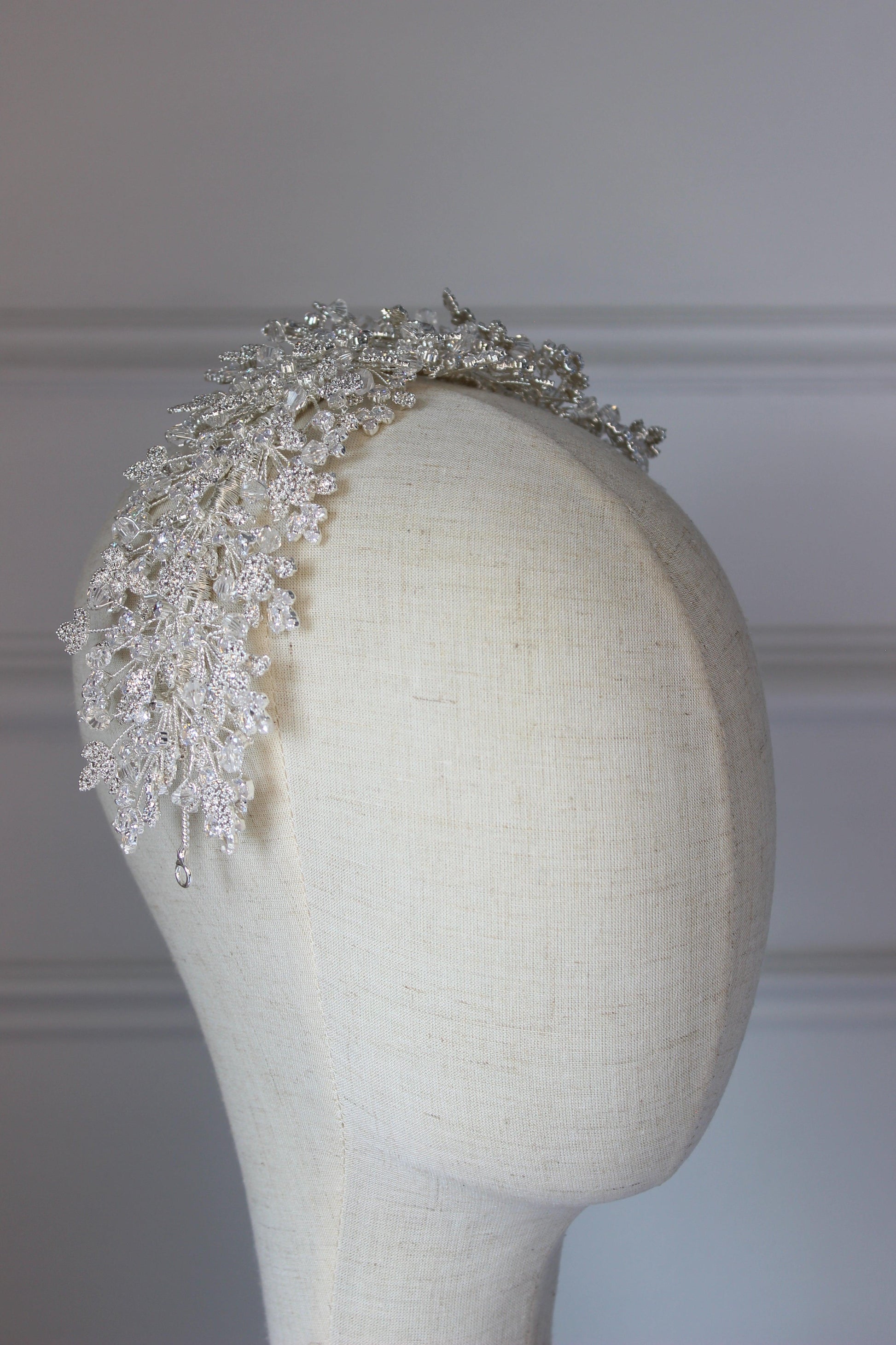 Luna silver crystal bridal headpiece