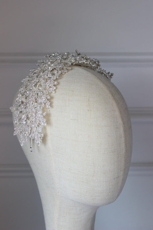 Luna silver crystal bridal headpiece