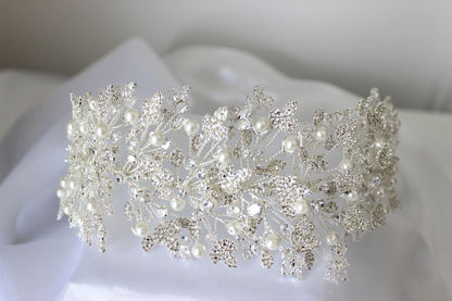 Luna silver crystal & pearl bridal headpiece