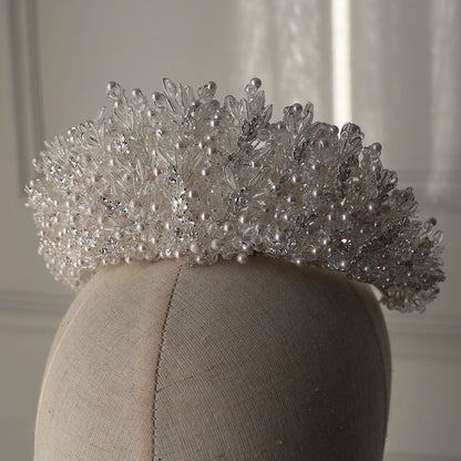 Margaux large silver wedding crown with pearl and crystal bridal headpiece