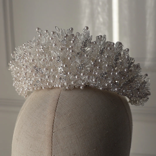 Margaux large silver wedding crown with pearl and crystal bridal headpiece