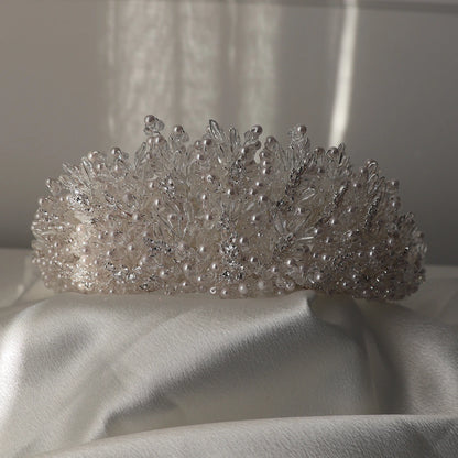 Margaux silver wedding crown adorned with pearls and crystals