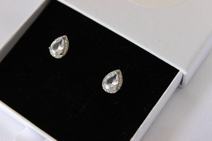 Mini Teardrop Cubic Zirconia Silver Stud Earrings