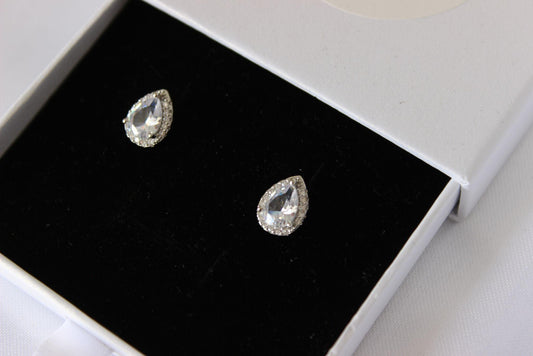 Mini Teardrop Cubic Zirconia Silver Stud Earrings