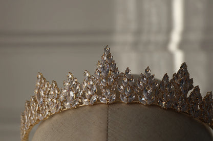 Nova medium gold bridal tiara with sparkling crystals