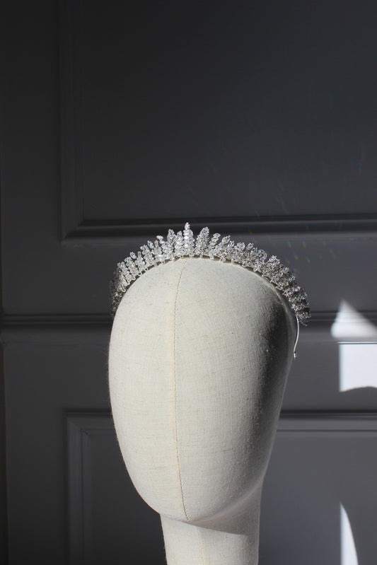 Paris silver bridal tiara on mannequin