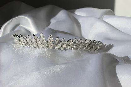 Paris silver wedding tiara with cubic zirconia stones