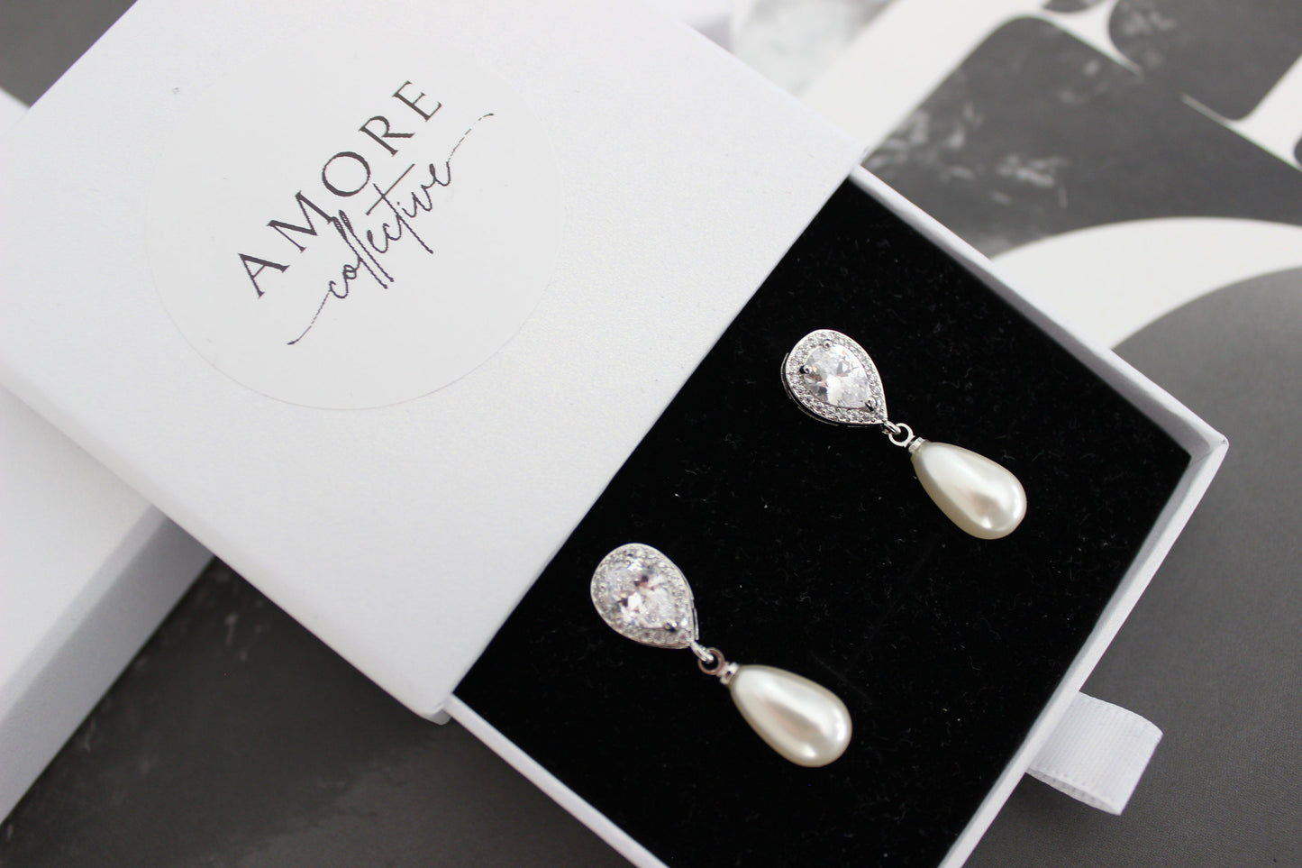 Pear Pearl Drop Earrings Silver