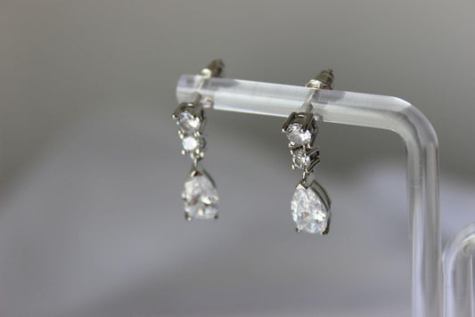 Pear and round Mini Drop Silver Earrings
