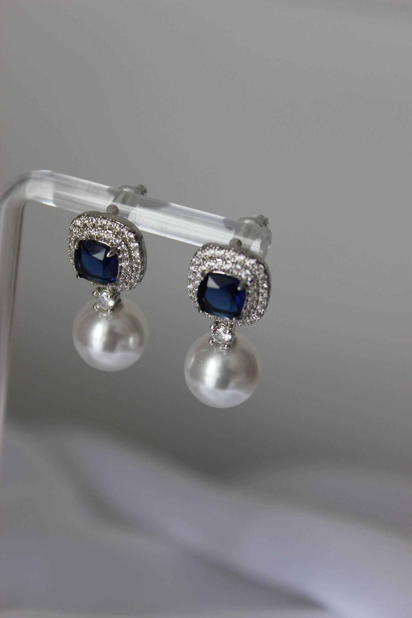 Pearl Drop Blue & Silver Earrings