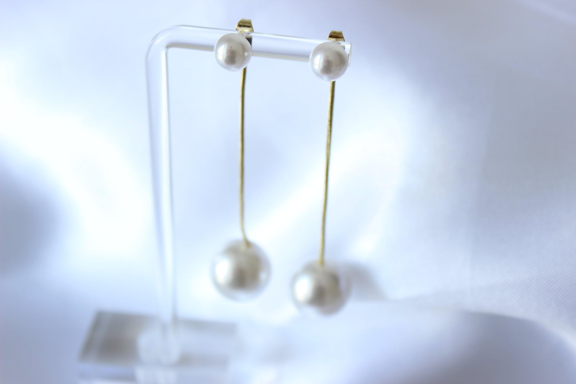 Gold Round Pearl Drop Earrings