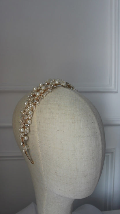 "LEAH" Pearl and Crystal Bridal Headpiece - Gold