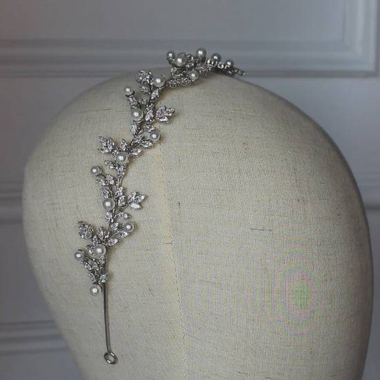 "ANASTASIA" Crystal & Pearl Bridal Headpiece - Silver