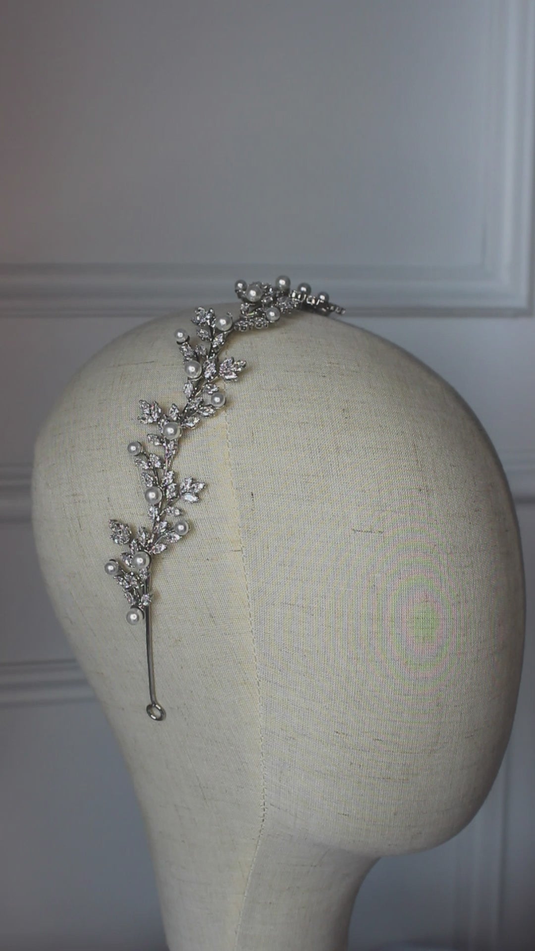 "ANASTASIA" Crystal & Pearl Bridal Headpiece - Silver