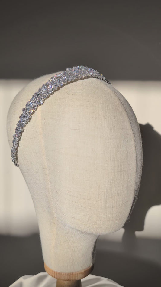 cubic zirconia bridal headband in silver